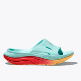 Hoka Ora Recovery Slide 3 shoes in Cloudless Cerise with cushioned straps and textured sole for comfortable recovery footwear.