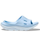 Hoka Ora Recovery Slide 3 shoes in ice blue with cushioned footbed and open-toe design, ideal for post-workout comfort.