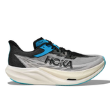 Hoka Rocket X 3 running shoes in white and black with sleek design and breathable mesh uppers.