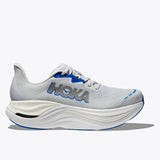 Men's Hoka Skyward X shoes in cosmic grey and silver with D-width, featuring lightweight running footwear design.