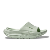 Hoka Ora Recovery Slide 3 shoes in sea glass color, featuring cushioned slip-on design for comfort and relaxation.