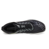 Hoka Crescendo MD 2 black and white athletic shoes, showing the top view with breathable mesh and lacing details.