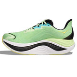 Men's Hoka Skyward X shoes in Luna Moth black, showcasing lightweight running shoe design with D-width fit for comfort.