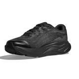 Black Hoka Rincon 4 youth running shoes with breathable mesh upper and cushioned midsole for kids' active wear.
