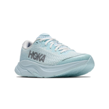 Youth Hoka Rincon 4 shoes in shimmering blue, designed for kids, featuring lightweight and comfortable running footwear.