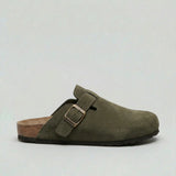 Men’s suede slip-on clogs with adjustable buckle from Zexov, featuring a comfortable design and easy slip-on style.