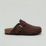 Men’s suede slip-on clogs with adjustable buckle and comfort sole by Zexov, featuring a stylish and supportive design.