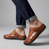 Men's casual leather-look sandals by Zexov with closed toe design and breathable fit, suitable for comfortable everyday wear.