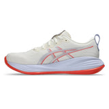 Men's ASICS GEL-Cumulus 27 Tokyo neutral daily trainers in cream and Edo purple with breathable mesh uppers.