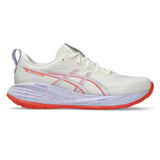 Men's ASICS GEL-Cumulus 27 Tokyo neutral daily trainers in cream and Edo purple, featuring breathable mesh and cushioned sole.