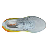Men's ASICS GEL-Kayano 32 stability trainers in sky and lemon colors, featuring breathable mesh and supportive cushioning.