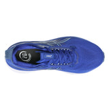 Men's ASICS GEL-Kayano 33 stability trainers in Prussian Blue and White, showing the shoes from a side view.