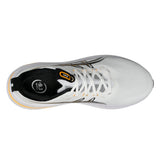 Men's ASICS GEL-Nimbus 28 neutral daily trainers in white with stadium orange accents, showcasing the comfortable running shoe design.