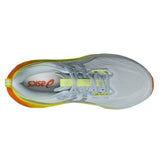 Men's ASICS Novablast 5 neutral daily trainers in sky lemon and spark colorway, featuring breathable mesh uppers and cushioned soles.