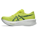 Men’s ASICS Sonicblast tempo trainers in citron and tranquil teal with breathable mesh upper and cushioned sole.