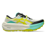 Men's ASICS Trabuco Max 5 trail running shoes in light dust and cactus colors with durable outsole and supportive design.