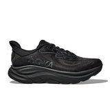 Men's Hoka Clifton 10 running shoes in black, extra-wide 4E width, featuring cushioned design and lightweight construction.
