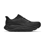 Men's Hoka Clifton 11 running shoes in black with extra-wide 4E width, featuring cushioned soles and supportive design.