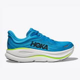 Men's Hoka Bondi 9 wide running shoes in Skyward Blue, featuring comfortable cushioning and supportive fit for everyday wear.