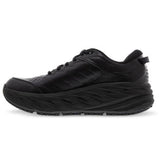 Men's Hoka Bondi SR running shoes in black, D-width, with a supportive design and cushioned sole, shown from the left side.