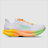 Women's Hoka Mach 6 B-Width running shoes in Frost Starlight Glow with a sleek design and breathable mesh upper.