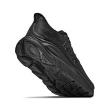 Men's Hoka Clifton 11 black running shoes in extra-wide (4E) width, featuring cushioned design and supportive sole.