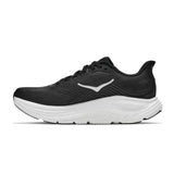Men's Hoka Clifton 11 running shoes in black and white, featuring extra-wide 4E width, with cushioned sole and supportive design.