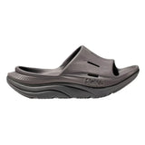Grey Hoka Ora Recovery Slide 3 shoes with cushioned sole and open-toe design for comfortable recovery and casual wear.