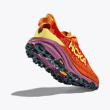 Women's Hoka Speedgoat 6 trail running shoes in Sherbert Beetroot color, showing the vibrant design and sturdy outsole.