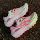 Women's ASICS Trabuco Max 5 trail running shoes with rugged outsole and breathable upper for outdoor trail running.