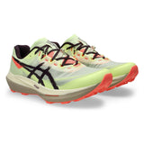 Unisex ASICS Fujispeed 4 trail running shoes in illuminate yellow and dark aubergine with breathable mesh and durable sole.
