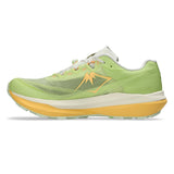 Unisex ASICS Fujispeed 4 trail running shoes in lime green and cream with breathable mesh upper and durable outsole.