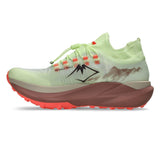 Unisex ASICS Metafuji Trail 2 trail running shoes in illuminate yellow and dark aubergine, with rugged outsole for trail running.