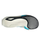 Unisex ASICS Metaspeed Edge Tokyo road racing shoes in white with aqua accents, designed for speed and lightweight performance.
