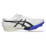 Unisex ASICS Metaspeed LD 2 track and field running shoes in white and cobalt burst with breathable mesh design.