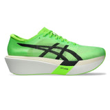 Unisex ASICS Metaspeed Sky Tokyo green and black road racing shoes with sleek design and breathable mesh upper.