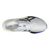 Unisex ASICS Metaspeed Sky Tokyo road racing shoes in white and cobalt burst with lightweight design and breathable mesh.