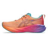 Unisex ASICS Novablast 5 LA neutral daily trainers in Mojave and Amethyst with breathable mesh uppers and cushioned sole.