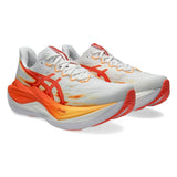 Unisex ASICS Superblast 3 neutral daily trainers in white and orange glow with lightweight design and cushioned sole.