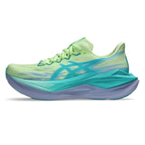 Unisex ASICS Superblast 3 neutral daily trainers in Illuminate Yellow and Energy Aqua with breathable mesh upper.