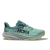 Women's Hoka Challenger ATR 7 wide running shoes in gray with black accents, featuring breathable mesh uppers and cushioned soles.