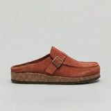 Unisex suede look clogs with adjustable buckle strap and slip-on design, ideal for comfortable casual wear.