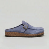 Unisex Zexov suede look clogs with adjustable buckle strap, designed for comfort and casual style.