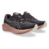 Womens ASICS Blazeblast trail running shoes in dark aubergine and rose dust with breathable mesh and supportive design.