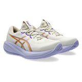 Womens ASICS GEL-Cumulus 28 neutral daily trainers in oatmeal and Fresh Air color with breathable mesh upper.