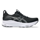 Women's ASICS GEL-Kayano 32 stability trainers in black and white, featuring supportive design and cushioned sole for comfort.