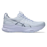 Womens ASICS GEL-Kayano 32 stability trainers in blue fade with indigo fog accents, featuring supportive design and breathable mesh.