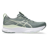 Womens ASICS GEL-Kayano 32 stability trainers in monument blue with whisper green accents, designed for running and support.