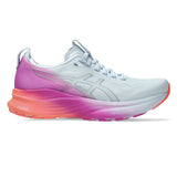 Women's ASICS GEL-Kayano 32 stability trainers in sky digital and sakura color with supportive design and cushioned midsole.