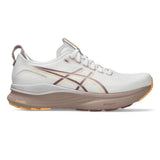 Women's ASICS GEL-Kayano 32 stability trainers in white and orange glow, featuring supportive design for running and comfort.